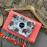 Peach Handloom Khadi Cotton Saree With Elephant Print Blouse